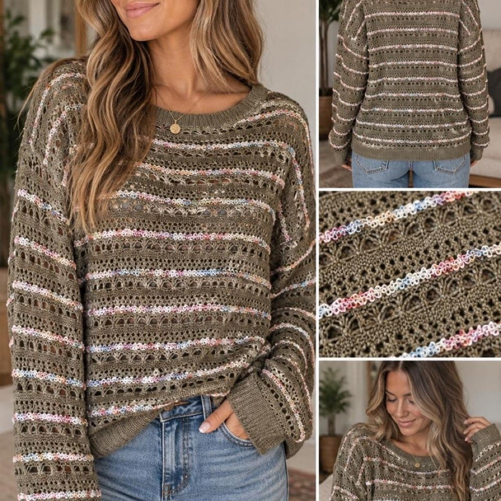 🤎 NWT Daytrip Open-Knit Striped Sweater